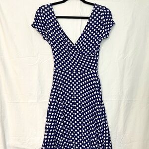 Kaileigh Navy Blue and White Polka Dot Midi Dress